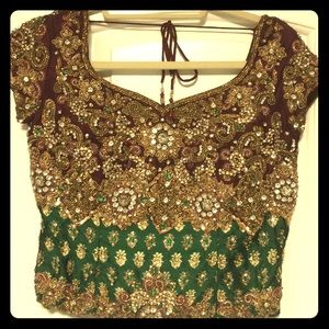 Green and maroon bridal lengha